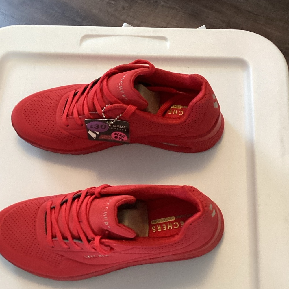 Skechers Red Women's Lace-Up Athletic Sneakers - Picture 4 of 6